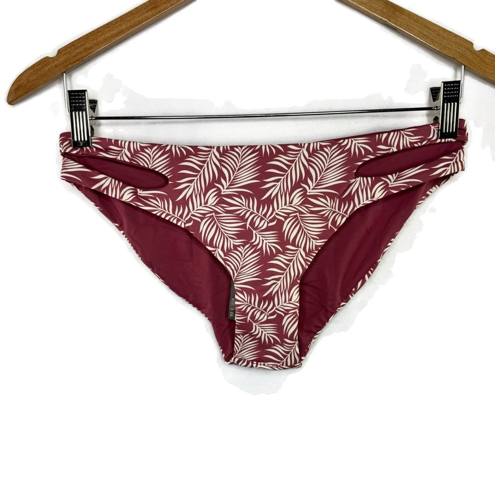 Dippin Daisy Reversible Mauve leaf Print Bikini Bottom cut out sides size small